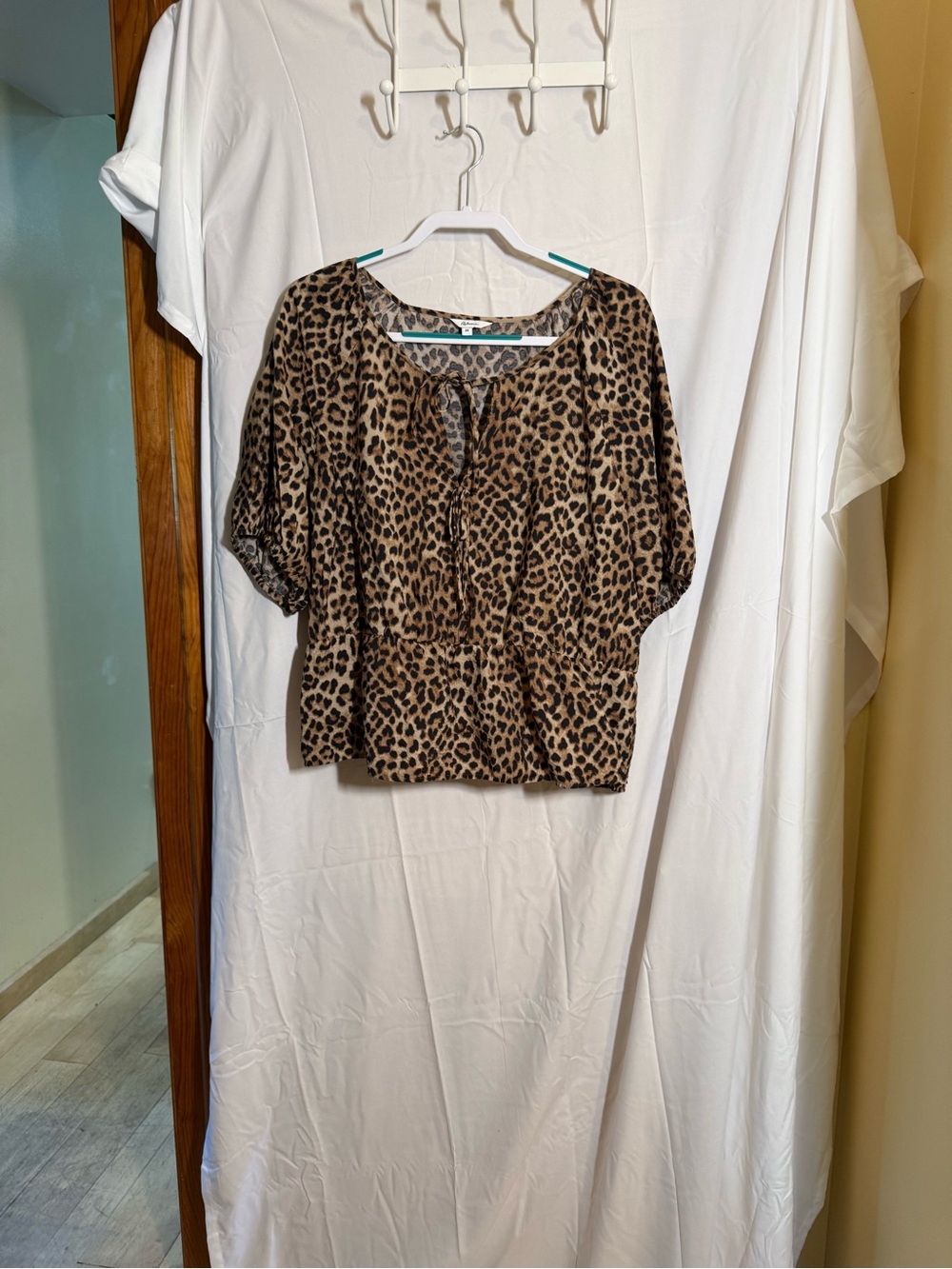Reitmans Leopard-Print Short Sleeve Smocked Waist Top - Brown